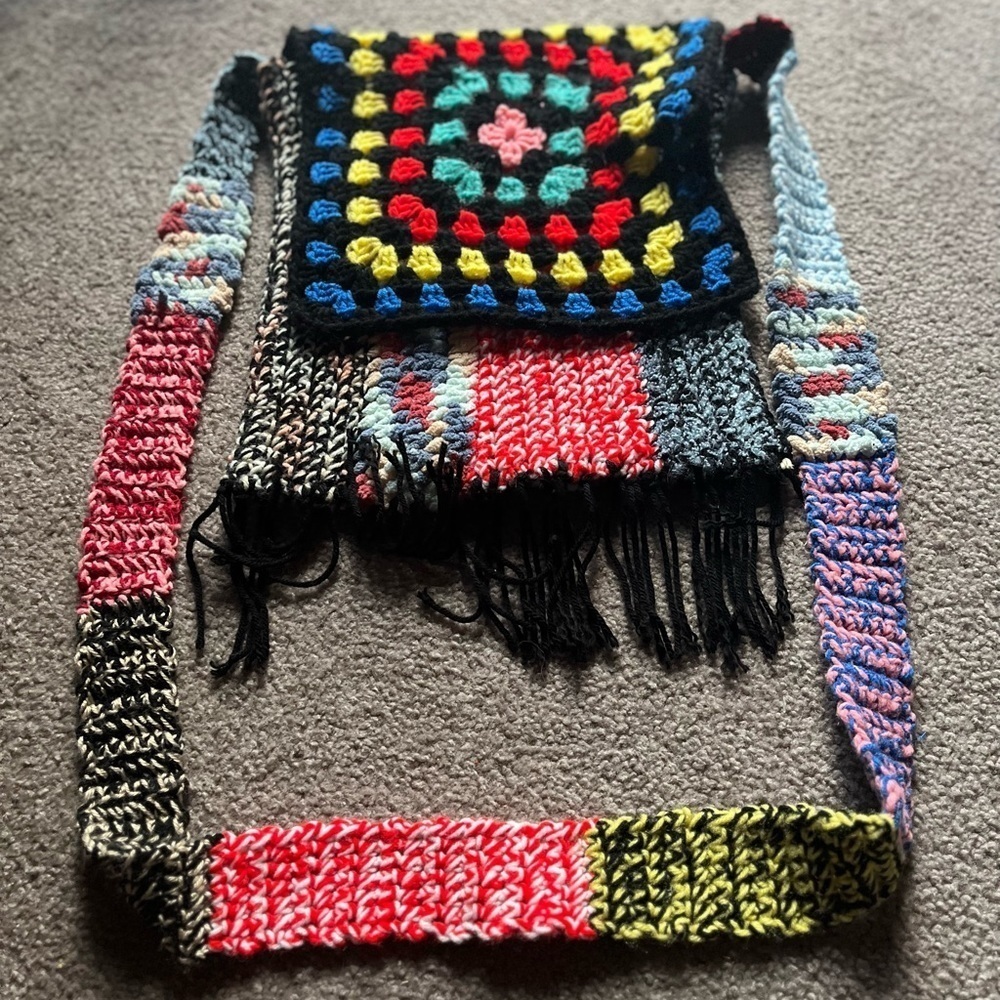 Colorful Granny Square Crochet Crossbody Bag Fringe Patchwork Boho